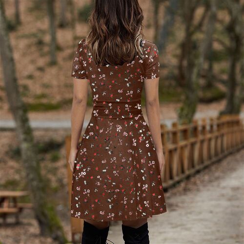 Casual Short Sleeve Party Dress Retro Robe Women V-Neck