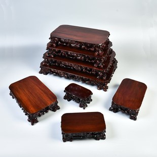 泰山石奇石底座长方正方形实木可挖槽鱼缸花盆摆件石头底座可