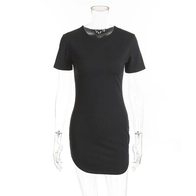 Cotton Short Sleeve Dresses Women Soild Color Bodycon Slim P