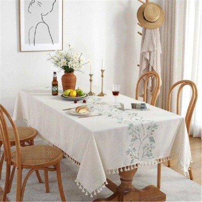 Rectangular Tassels Tablecloth Cotton Linen Tablecloths