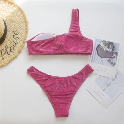 Fashion Single Shoulder Women Bikinis Set Female Shinning Hi