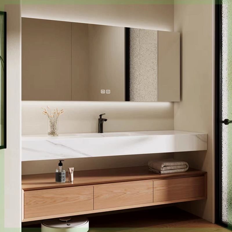 原木色中古风浴室柜橡木卫生间岩板无缝陶瓷盆洗手洗脸洗漱台,家装主材,浴室柜组合,淘宝优惠券,粉丝福利购,淘宝优惠卷