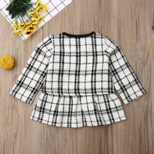 2PCS Autumn Winter Spring Party Baby Girls Clothes Plaid Coa