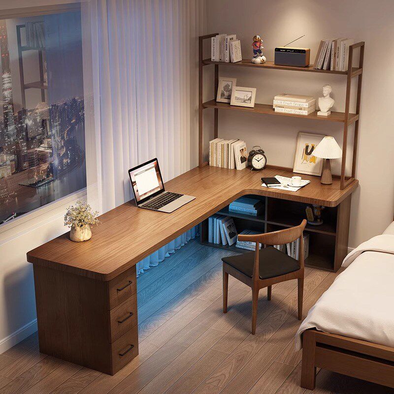 实木写字转角书桌书柜一体书架客厅家用卧室L形带抽屉电脑桌,住宅家具,转角桌,淘宝优惠券,粉丝福利购,淘宝优惠卷