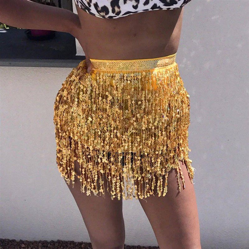 Summer Women Tassel Fringe Sequin Skirts Beach Short Sequin图片