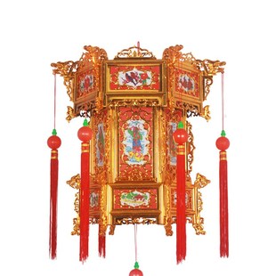 金色塑料仿古六角宫灯宫廷结婚喜庆黄灯笼走廊国庆中秋装饰红木色