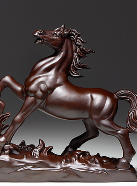 黑檀木雕马到成功摆件实木客厅装饰寓意动物十二生肖马雕刻工艺品