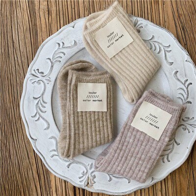 autumn winter girl socks warm scok women 女中筒潮纯色堆堆袜