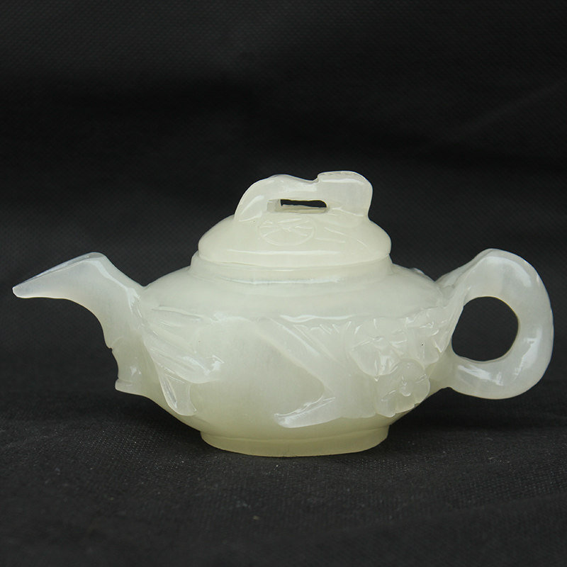 白色玉石梅花酒具茶具摆件天然阿富汗玉石杯功夫茶具开业乔迁新居