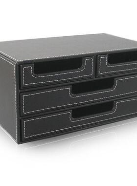 黑色皮小A302四文件桌面文具柜饰品多功革能整理抽柜账单信封收纳