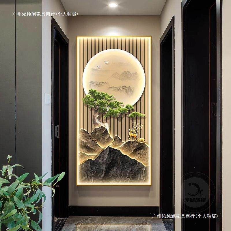 新中式山水玄关10083653装饰画背靠画金入挂户壁迎客松树走廊过道