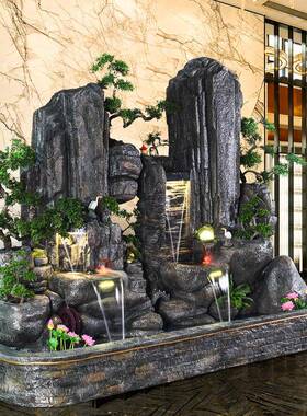 大件型假山水喷泉酒店客厅景观摆室内IET内花园别墅庭流院鱼池室