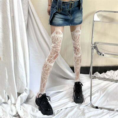 2023 Sexy Women Solid Color Hollow Mesh Perspective Tights S