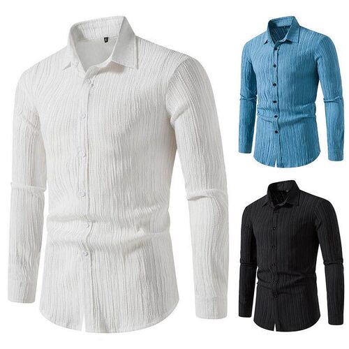 Mens wavy cotton and linen collar shirt