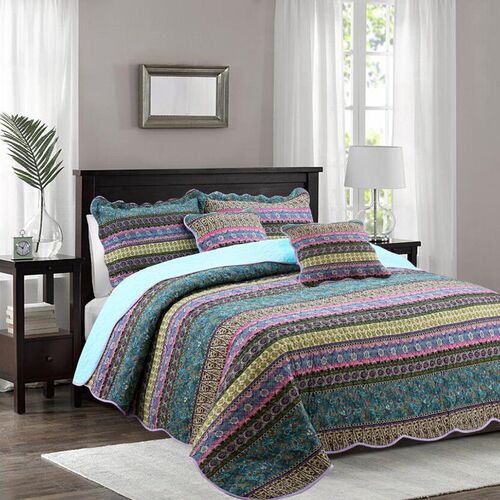 Pastoral Style Bed ver Quilted Three-piece Set Striped Cotto