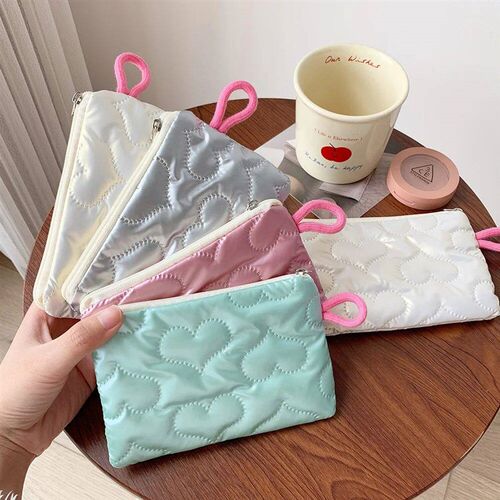 Intagram Bow Silver Shiny Makeup Bag Small Portable Carrying