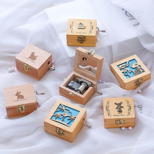 wooden retro clockwork music box childrens birthday gift