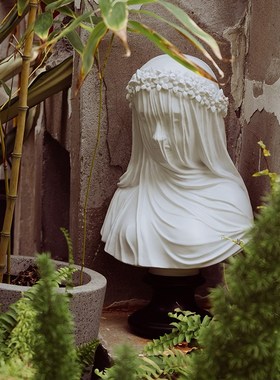 哥特式雕像艺术树脂面纱少女斗篷半身像新娘头纱胸像道具家居摆件