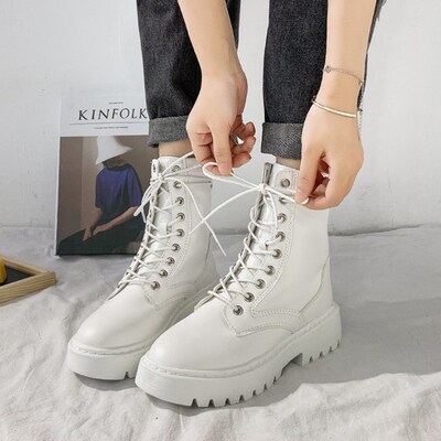White Black PU Leather Ankle Boots Women Autumn Winter Round