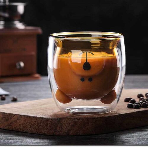 double coffee  glass cold drink  cute bear glassMilk