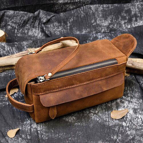Mens Crazy Horse Leather Clutch Multifunctional Leather Was