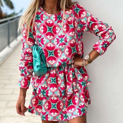 FD3 new womens long-sleeved top casual skirt two-piece suit