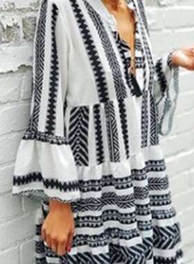 Eotvotee Fashion Print Summer Dress for Women  New V Neck
