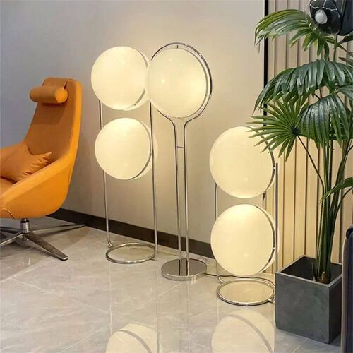 Modern Creative Chrome Metal Floor Lamp White Yellow Acrylic