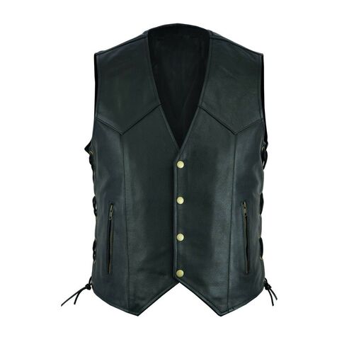 Mens Leather Vest V-neck Single-breasted Side Zipper Strap