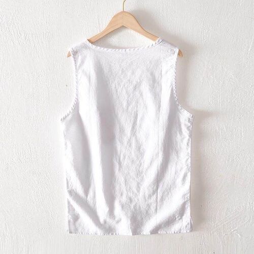 L947 Sleeveless tton And Linen Casual Round Neck Vest Loose