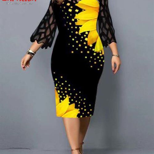 Plus Size Elegant Print Pencil Dress for Office Lady