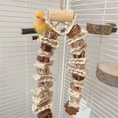 Safe Non-toxic Bird Toy Handmade Natural Wood Parrot Toy