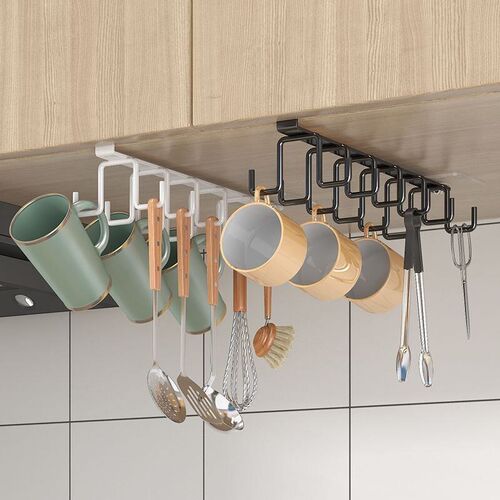 Punch-free Double-row Hooks Kitchen Cupboard Under Shelf Mug