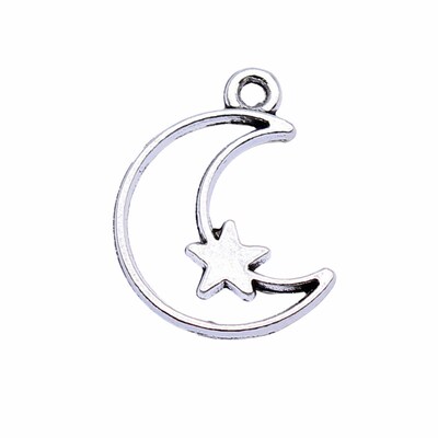 WYSIWYG 20pcs 16x14mm Antique Silver Color Hollow Moon Stars