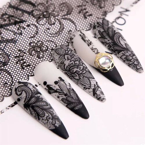 10 Rolls/Box White Black Lace Nail Art Foils Set Nail Transf