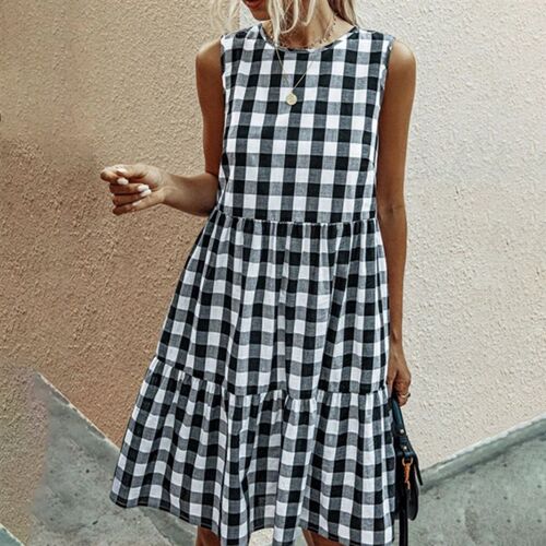 Summer Casual Loose Plaid Print Ruffles A-line Dresses For