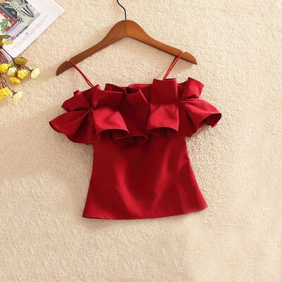 2024 Women Summer Ruffles Blouse Sexy Slash Neck Blouses Fem