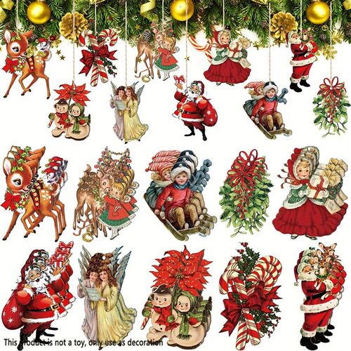 20pcs Christmas Santa Claus Green Wreath Garland Elk Bell Wo