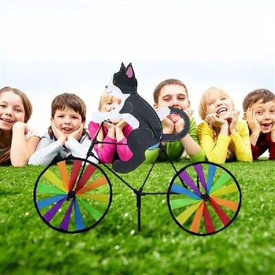Animal Bike Wind Spinner Cat Puppy Windmill Outdoor Garden