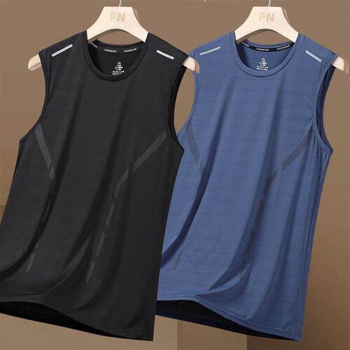 Mens Ice Silk Back Breathable Heart Exercise Fitness Base S