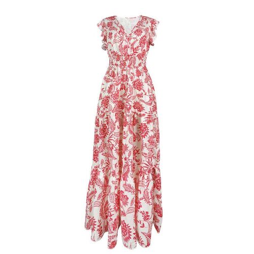 Fashion Floral Skirt for Famale Casual V-neck Sleeveless