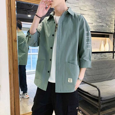 Mens Seven-point Short-sleeved Shirt Fashionable Loose Summ