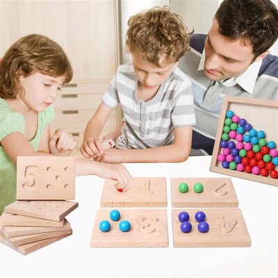 Wooden Number formtion Tracing Board Math Beads Counting Toy