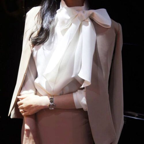 Work Style OL Elegant Puff Sleeve Blouse Korean Chic Loose B