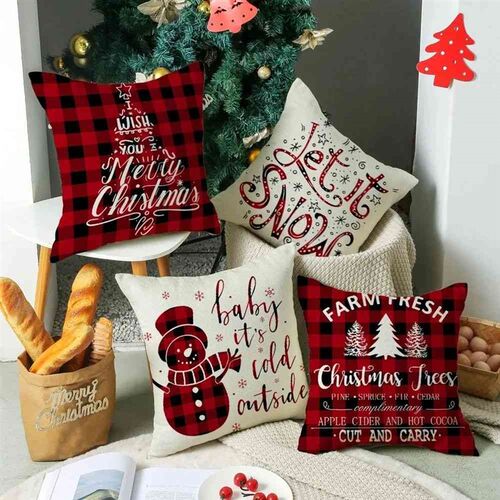 2024 New Year Christmas cushion cover Linen pillow covers Ho