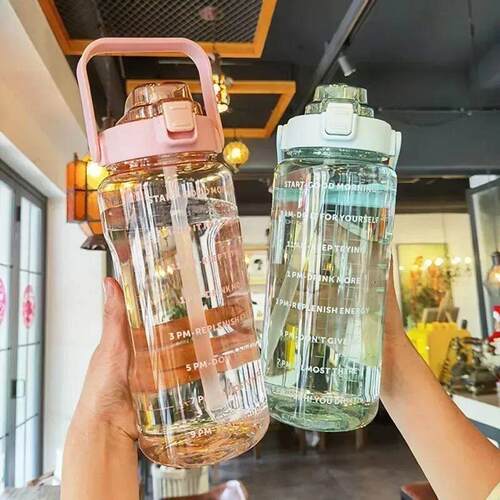 2L Portable Water Bottle Large Capacity Plastic Straw Water