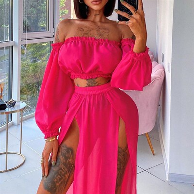 2023 Women Beach 2pcs Bikini ver-Ups Swimsuit Off Shoulder T