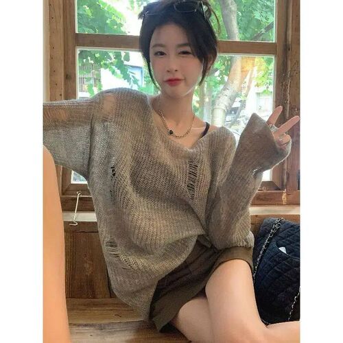 Spring Summer New Hollow Out Loose Knitting ops Long Sleeve