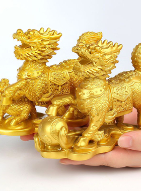 麒麟摆件一对 仿铜树脂工艺品 家居客厅电视柜酒柜卧室门口摆设