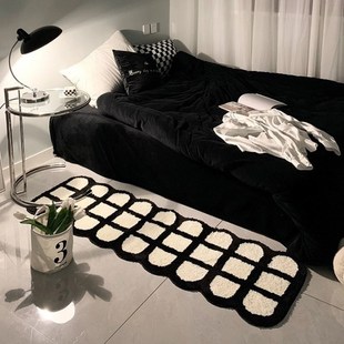 地毯卧室女生可爱黑白格床头少女耐脏小型易清洗厚实男童小清新垫